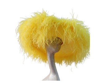 Emma - Extra large Hat with Ostrich feather boa in Yellow