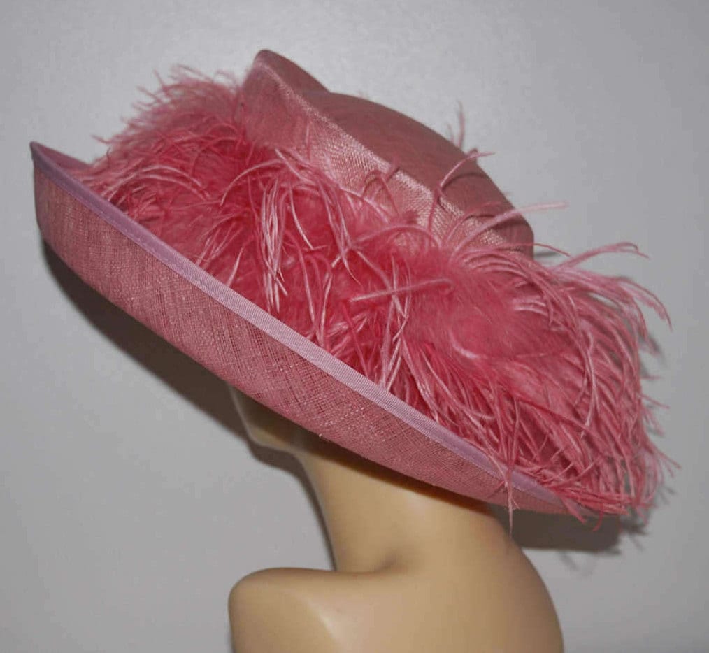 Feature Hat with Ostrich feather boa in Rose pink By Hats2go