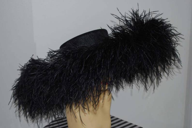Extra large Hat with Ostrich feather boa in Black By Hats2go