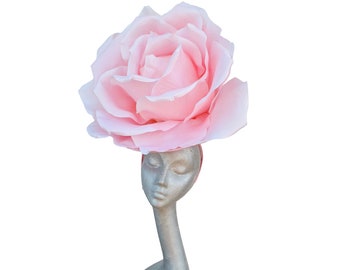 Lizzy - Giant oversized 50cm Pink rose fascinator with Pink merry widow netted bow