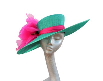 Laura - Emerald Green & Hot pink Feature Hat