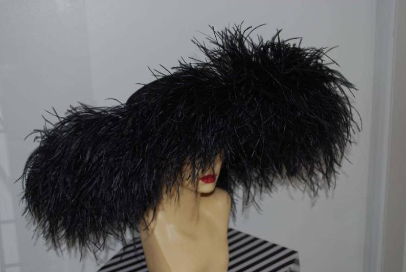 Extra large Hat with Ostrich feather boa in Black By Hats2go