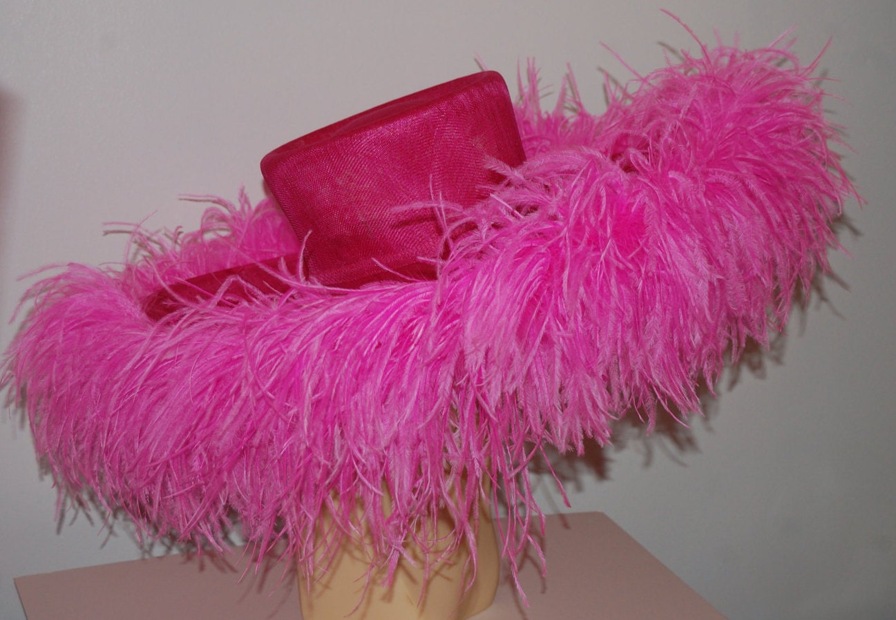 Emma Extra large Hat with Ostrich feather boa in Two Tone Cerise pink