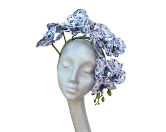 Orchidee - Royal Blue & White Orchid Fascinator