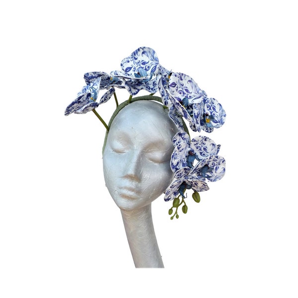 Orchidee - Royal Blue & White Orchid Fascinator