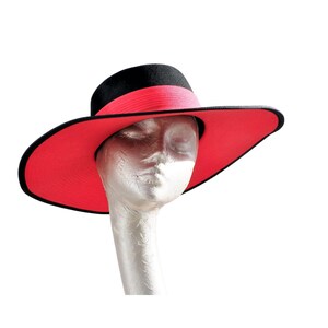 Valentina Black & Red Spanish style wide brim wool Fedora Hat image 4