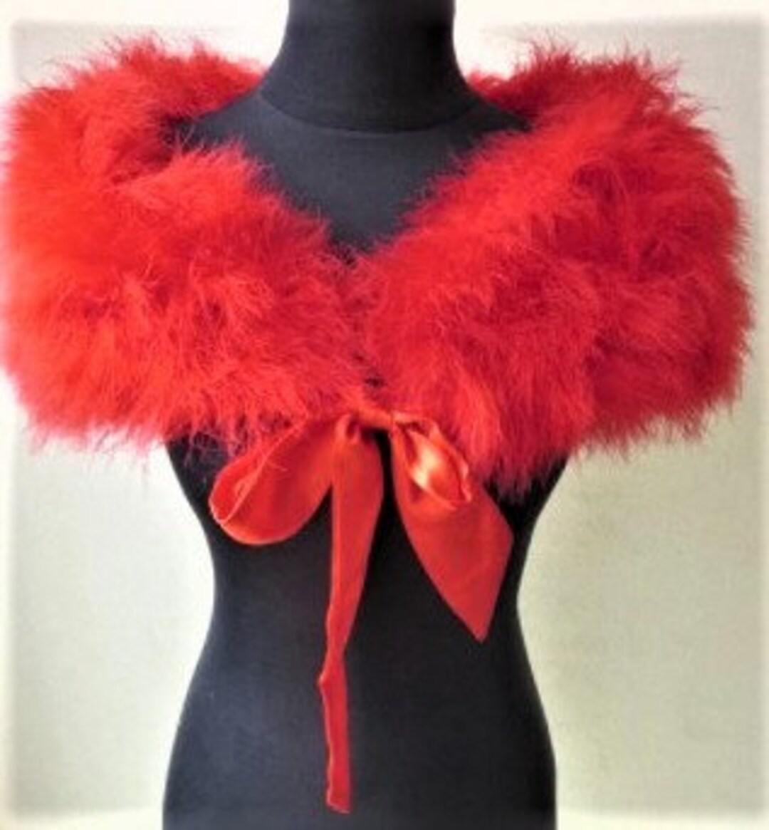 Red Feather Shrug/stole/wrap With Satin Ties Great Gatsby Etsy