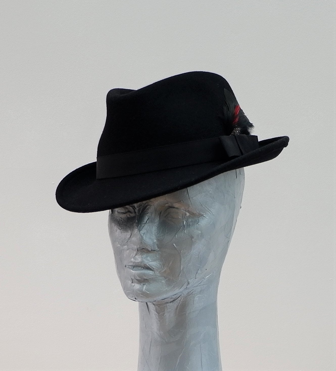 100% Wool Waterproof Black Trilby Hat