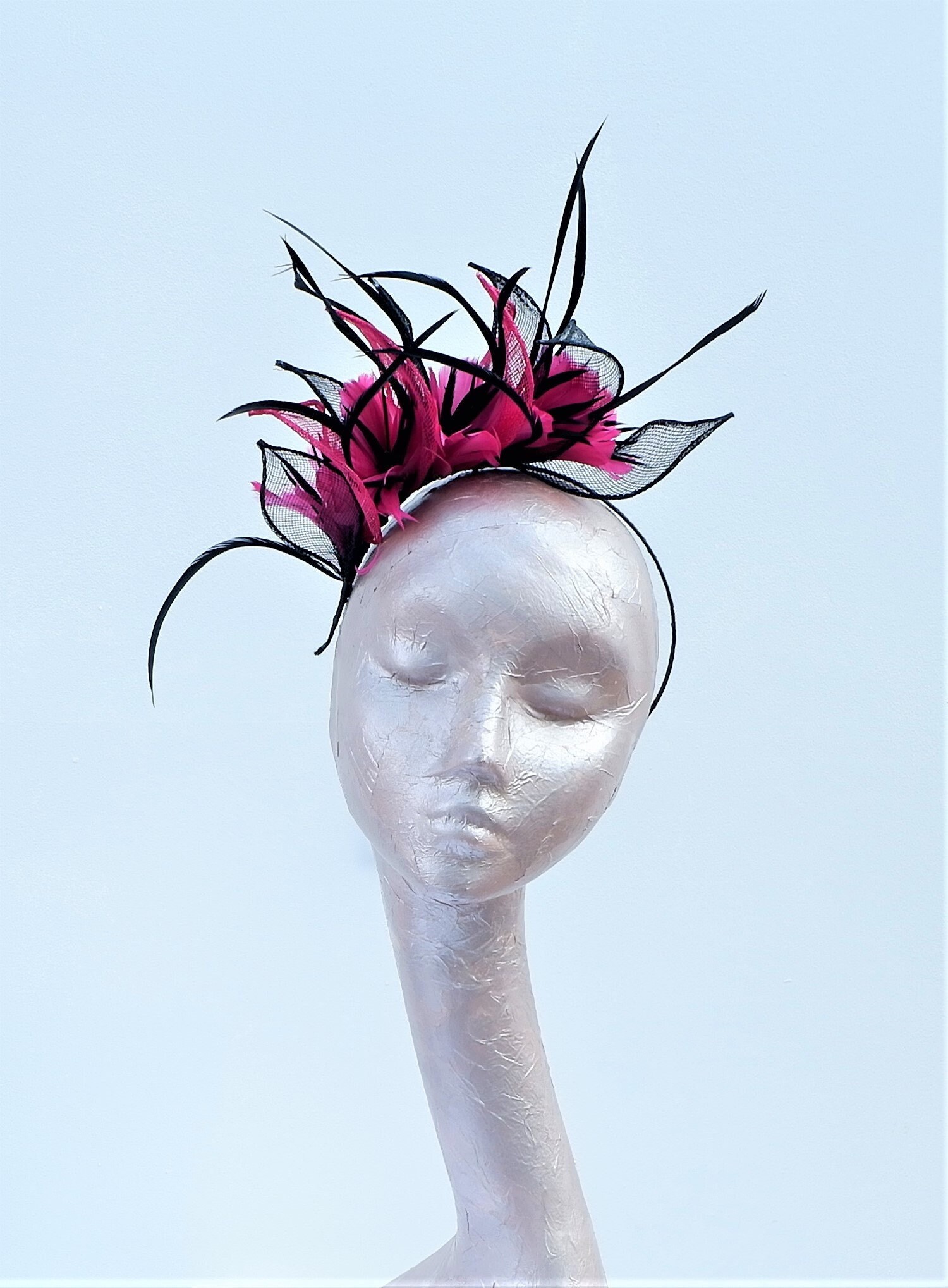 Aria - Black \u0026 Fuchsia pink fascinator