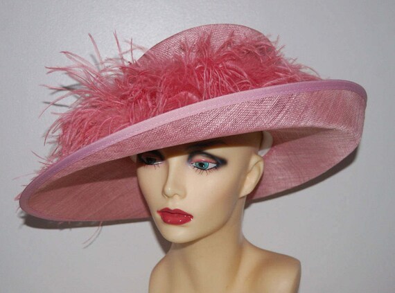 Feature Hat with Ostrich feather boa in Rose pink By Hats2go | Etsy