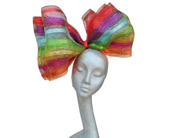 Fran - Rainbow Deco Poly Mesh triple Giant bow Fascinator