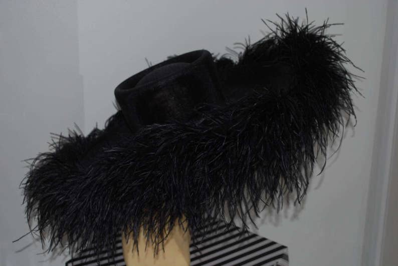 Extra large Hat with Ostrich feather boa in Black By Hats2go