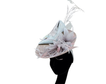 Small Silver lilac/ grey & Heather feature fascinator with Crystal Shoe ideal for Ascot one off