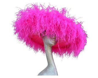 Emma - Extra large Hat with Ostrich feather boa in Two Two Fuchsia & Cyclamen