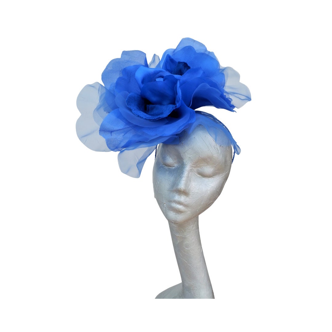 Ava Cobalt Blue Silk Organza 12 Inch Flower Fascinator Etsy