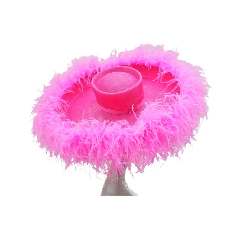 Emma Extra large Hat with Ostrich feather boa in Two Tone Cerise pink By Hats2go Made to Order image 5