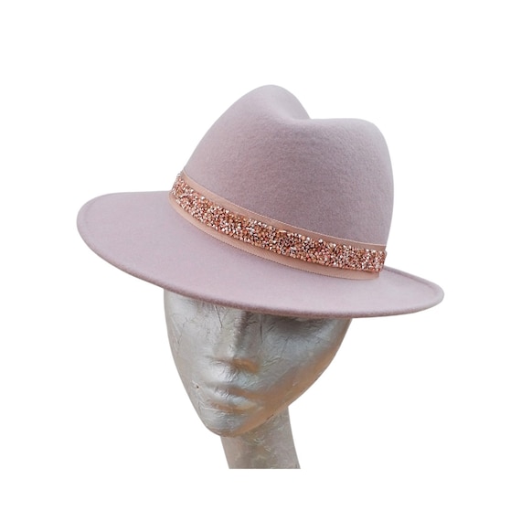 Rhondon - Blush Trilby Rose Gold Diamante Trim - Etsy display picture 2