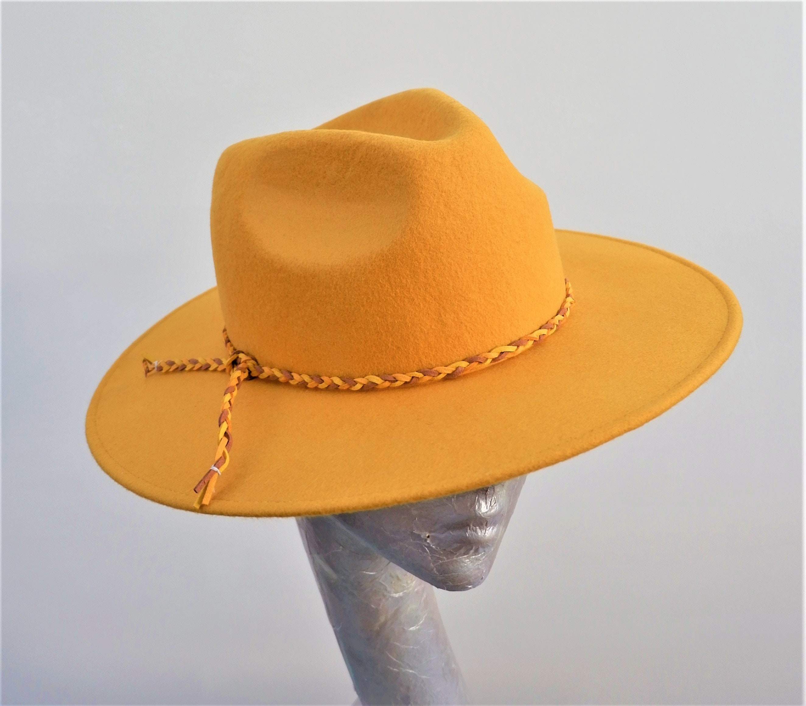 Elijah - Mustard Felt Flat Brim Trilby Hat