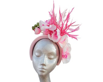Somersby - 3 tone Pink Headband with Feathers & Orchids