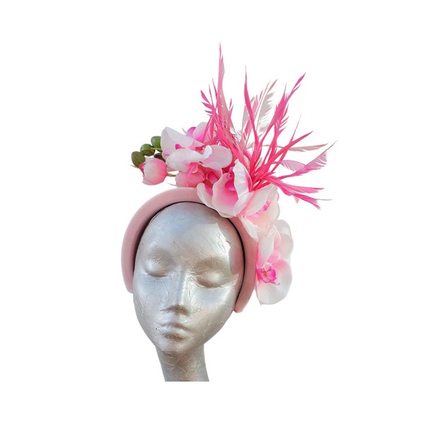 Somersby - 3 tone Pink Headband with Feathers & Orchids