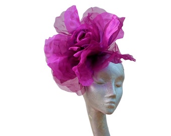 Ava--Dark Magenta silk/organza 12" flower fascinator