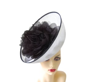 White & Black Feature fascinator on hairband Made to order