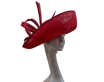 Large upturned feature hat in Cherry/Crimson red by Hats2go Made to order - Also available i over 50 colours