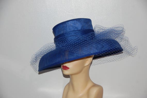LARGE NAVY FEATURE HAT /& MATCHING CLUTCH BAG BY HATS2GO NO RETURN MADE TO ORDER