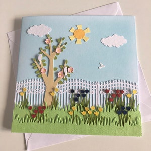 Unique et beau jardin de printemps vierge Pâques, anniversaire, carte de retraite