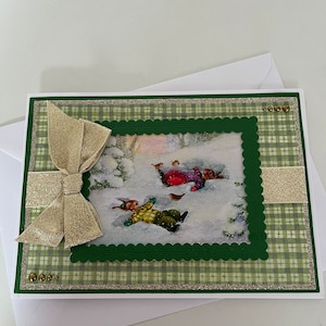 Grazioso biglietto di auguri Holly Pond Hill raffigurante un coniglio verde con glitter dorati.