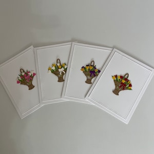 Conjunto de dois lindos cartões de cesta de tulipas para aniversário, Páscoa, qualquer ocasião. Escolha de cores.