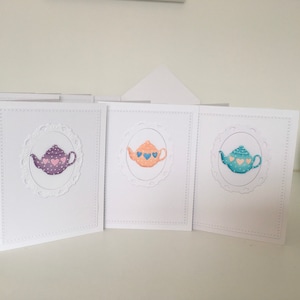 Six détails cousus, théière, toutes les occasions, cartes vierges avec bord festonné et boîte. Livraison gratuite