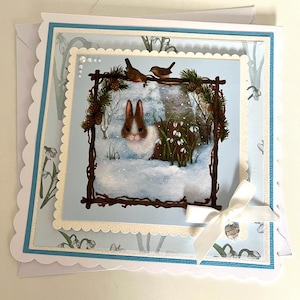 Vraiment spécial, Holly Pond Hill, très doux, lapin et perce-neige, carte d'hiver saisonnière