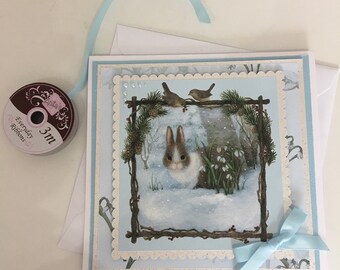 Really sweet Holly Pond Hill rabbit and snowdrops seasonal winter card