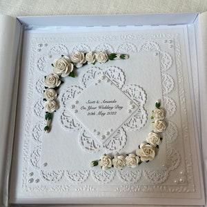 Beautiful, Lace and Rose Boxed Wedding Card, can be personalised