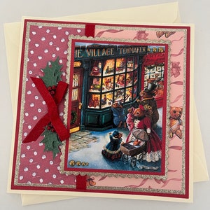 Grande carte mignonne de scène d'hiver en famille avec des lapins
