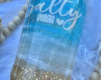 Salty Beach can holder, small tumbler, beach tumbler, glitter tumbler