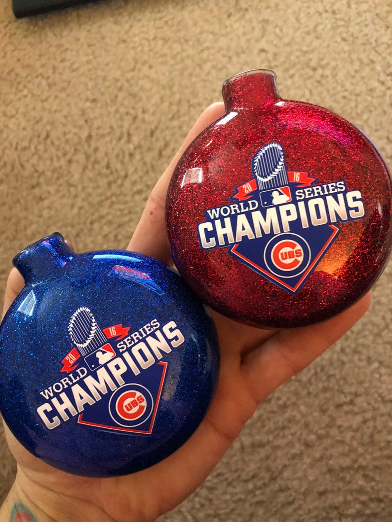 Cubs WS Christmas Ornament, baseball glitter ornament, gifts for him, gifts for her image 1