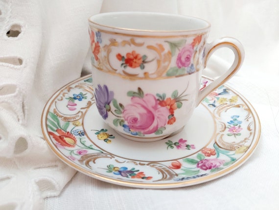 Carl Thieme Saxony 1 cup Germany Porcelain Flower Dresden porcelain 1902 Germany gift antique vintage elite porcelain hand-painted