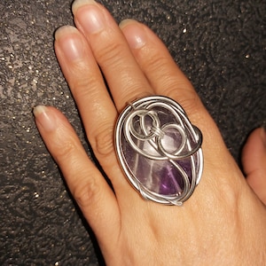 Art ring Natural Amethyst Ultra violet Natural Stone Crystal  Purple Stone Christmas gift Wire ring Gift for women Gift for her size 9