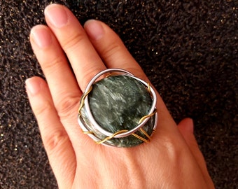 Seraphinite Art Ring Rare stone Natural stone gift for women handmade jewelry