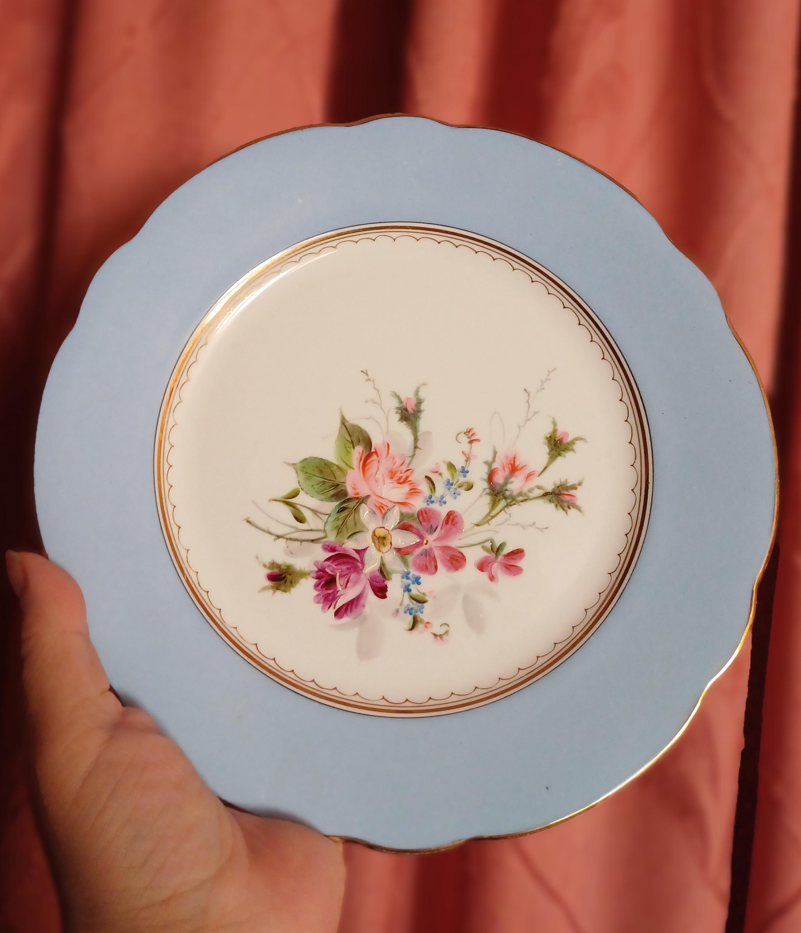 ANTIQUE Plate Porcelain Blue Flower Antique Gift Decor Collection