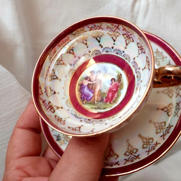 Vienna Austria antique porcelain small mocha cup luster plating madonna style