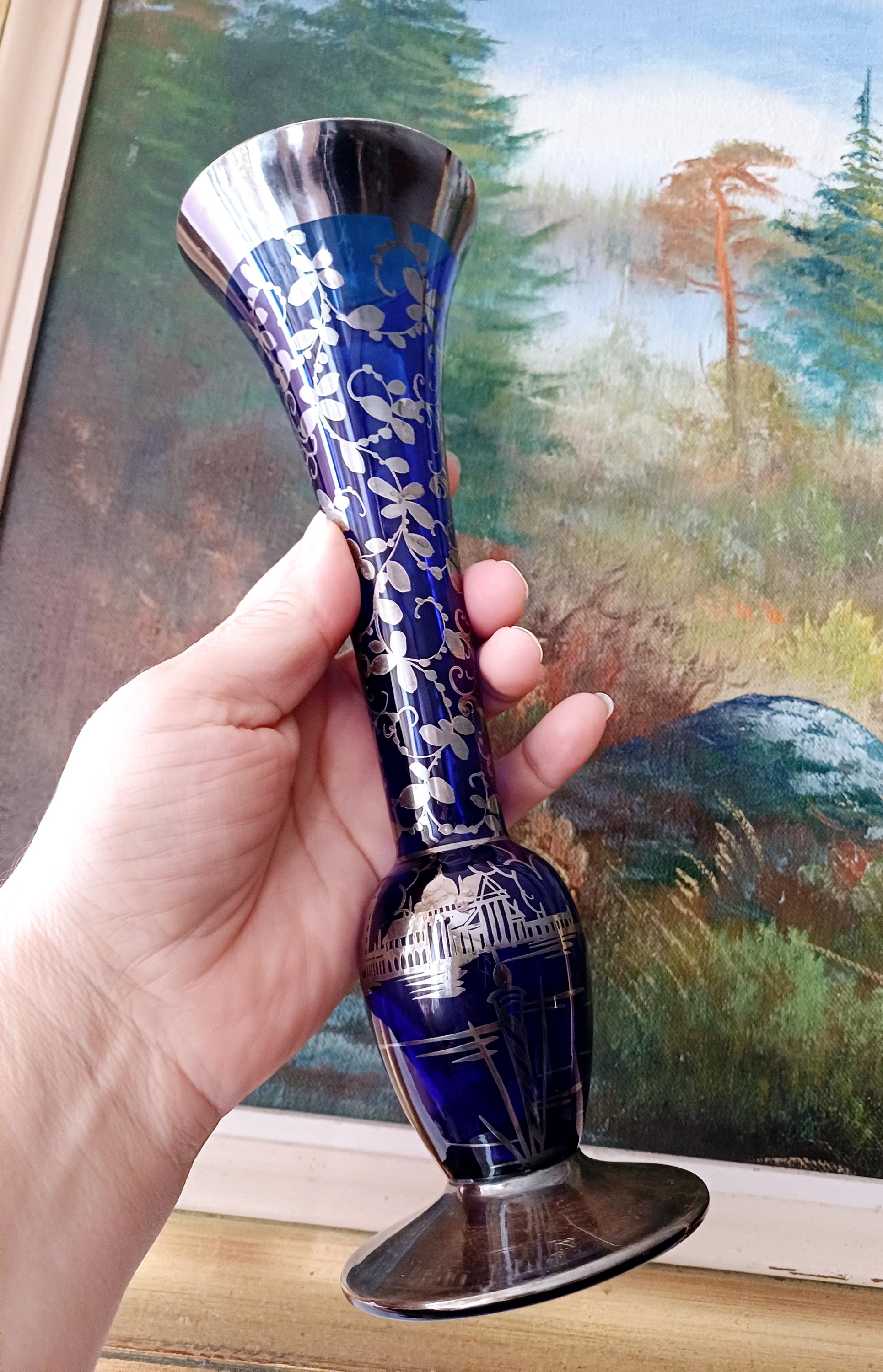 Antique Vase Vintage Vase Silver Vinetian Murano Glass Collection