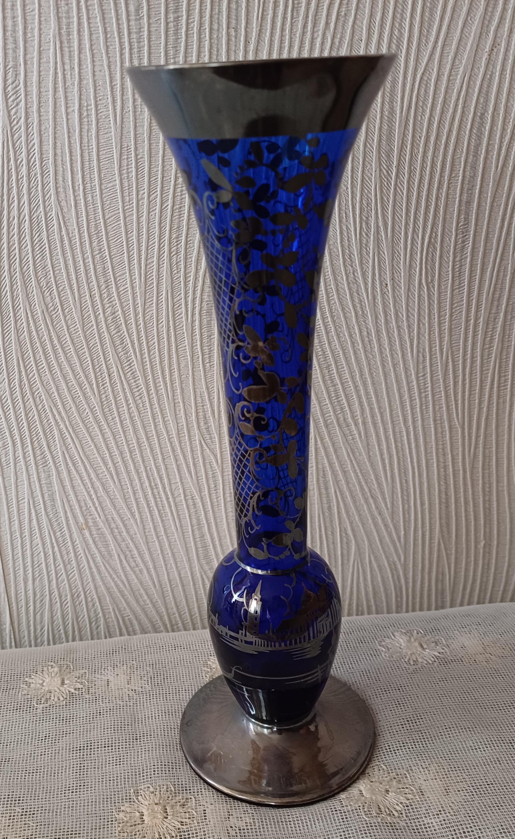 Antique Vase Vintage Vase Silver Vinetian Murano Glass Collection