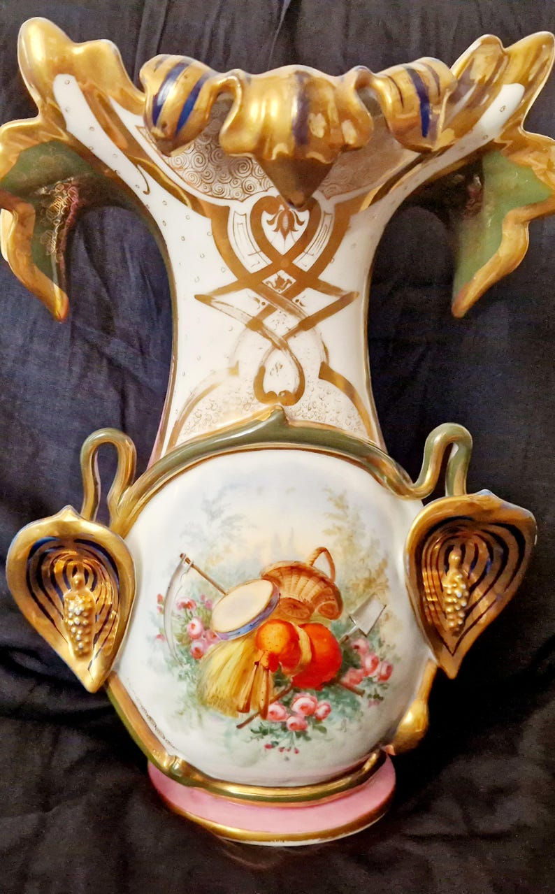 Antike französische Vase, große Vase, handbemalt, viktorianische Ära, antike Vase, Porzellanvase, französisches Porzellan 1800 ... Jahr Bild 2