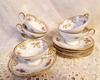 Tirschenreuth porcelain Mocha cups German porcelain 6 p. small Mocha coffee cups vintage gift flower and gold,porcelain