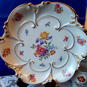 Talerz Jlmenau Graf von Henneberg Niemcy 1940 Porcelana Porsellan Flower Vintage talerz Jlmenau