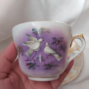 antique cup hand-painted bird kpm krister XIX porcelain germany
