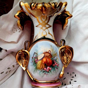 Antique french vase large vase hand painted, victorian era antique vase porcelain vase french porcelain 1800 ...year